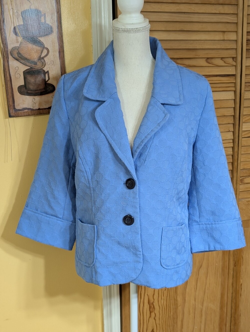 Dialogue Sky Blue Textured Lined Blazer Jacket 16